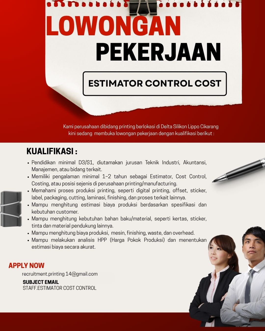 Foto lowongan Estimator Control Cost